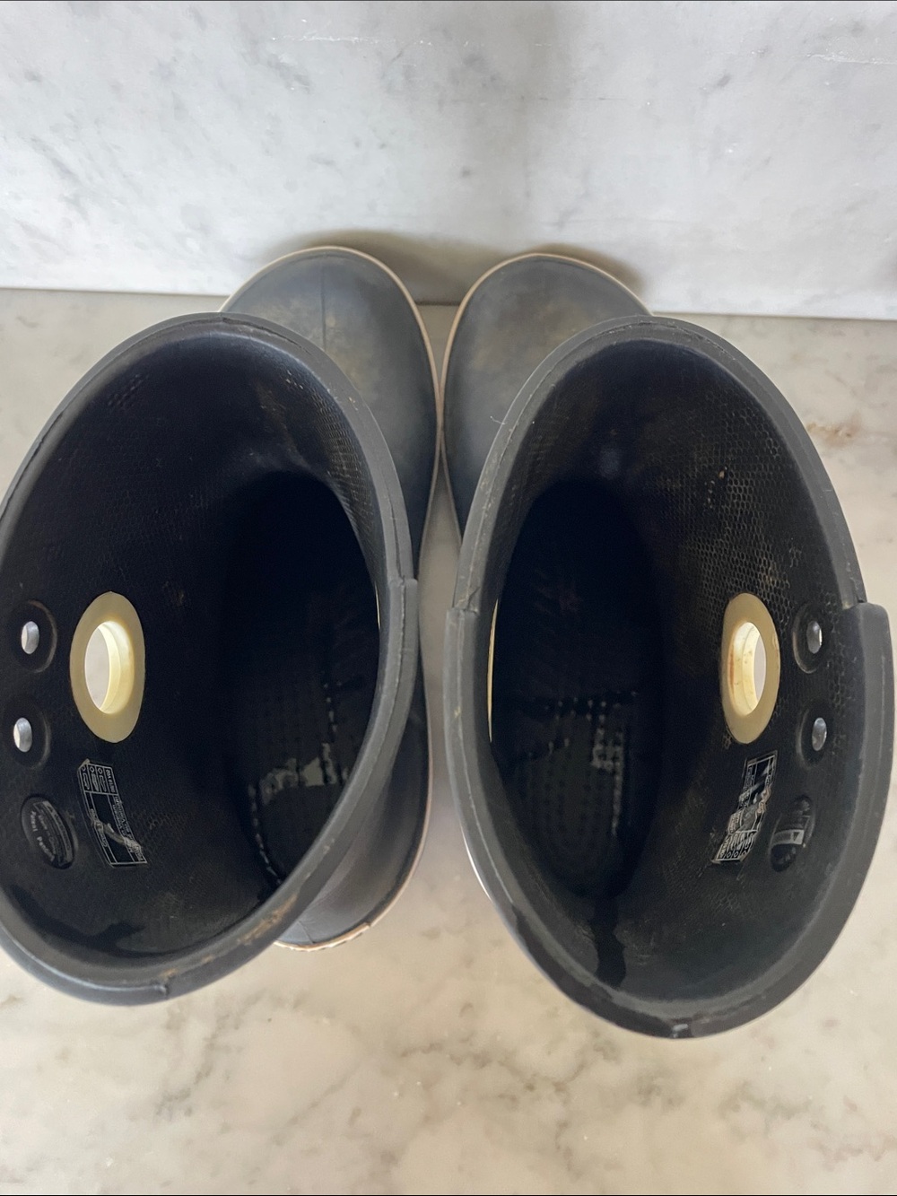 CROCS Black Rain Boots with Cream Trim - Picture 12 of 16